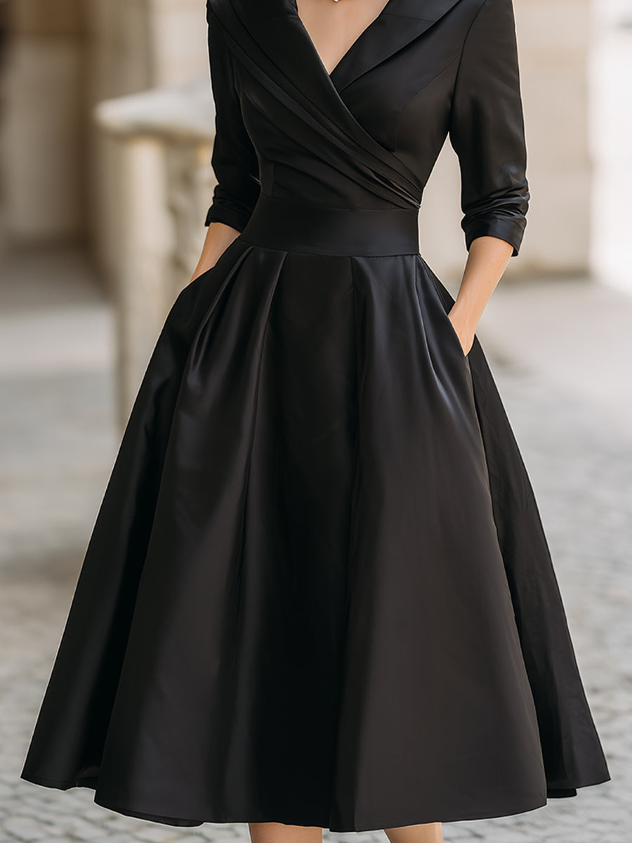 Women’s Wrap Collar Midi Evening Dress