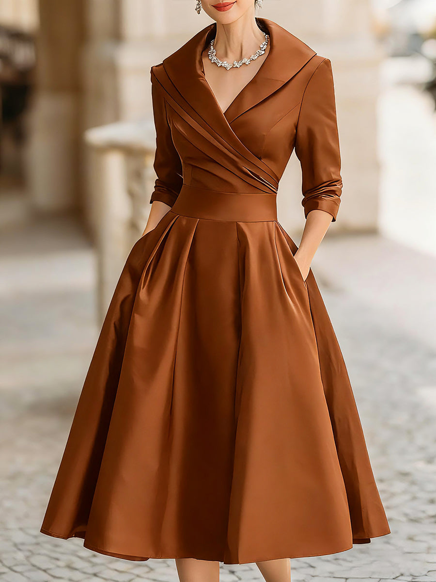 Women’s Wrap Collar Midi Evening Dress