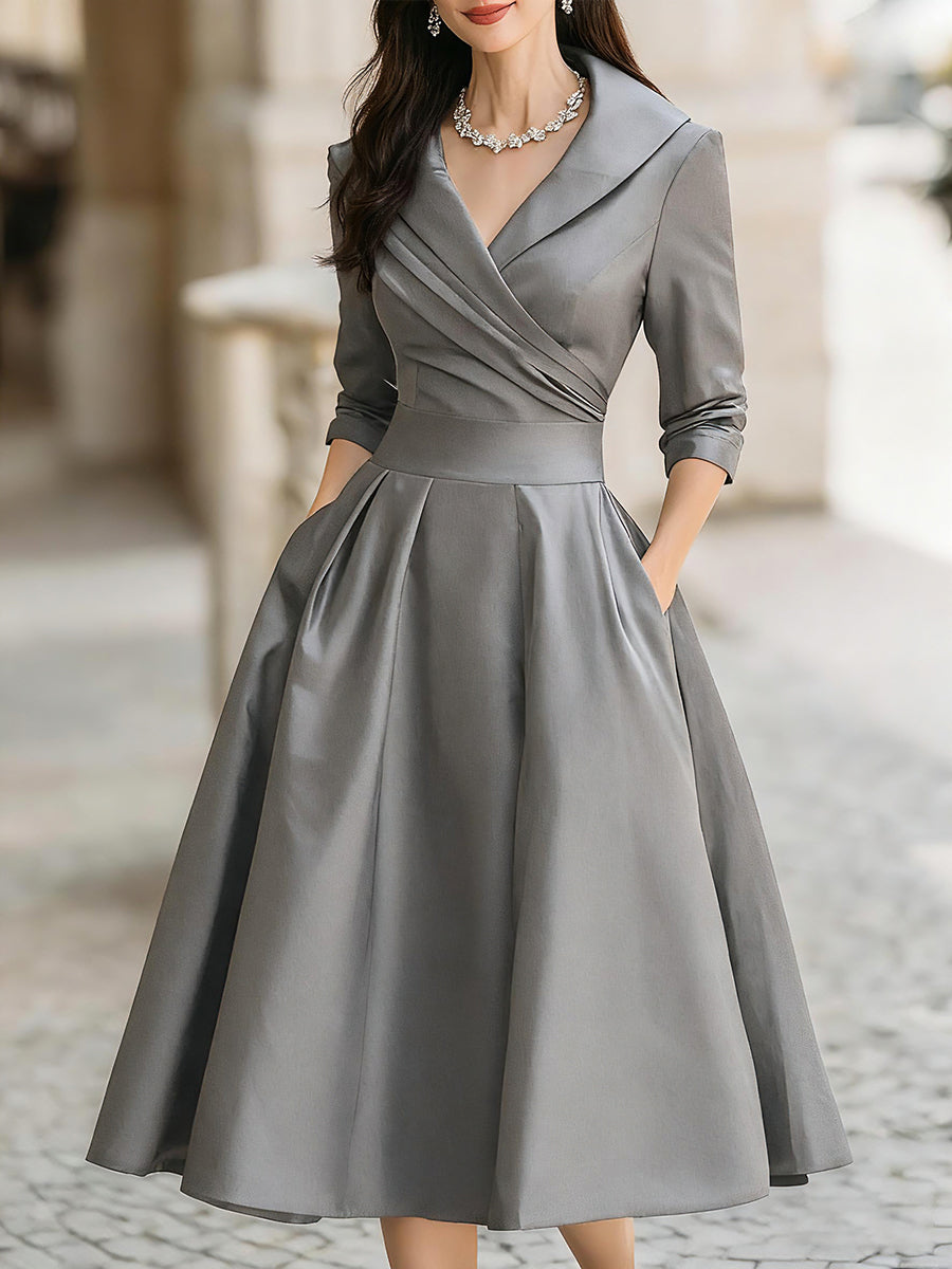 Women’s Wrap Collar Midi Evening Dress