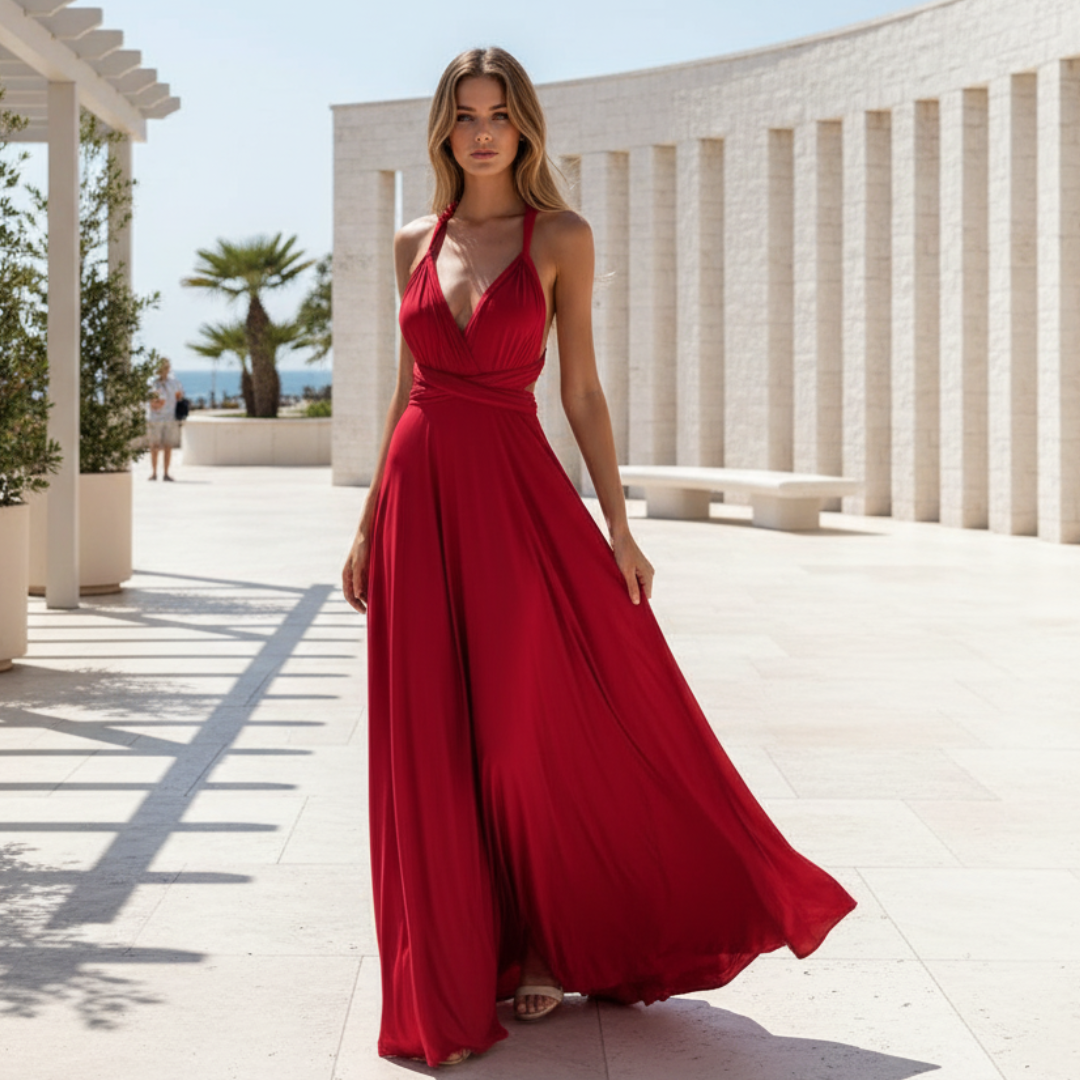 Marie Wrap Maxi Dress - Evening Gown - Open Back