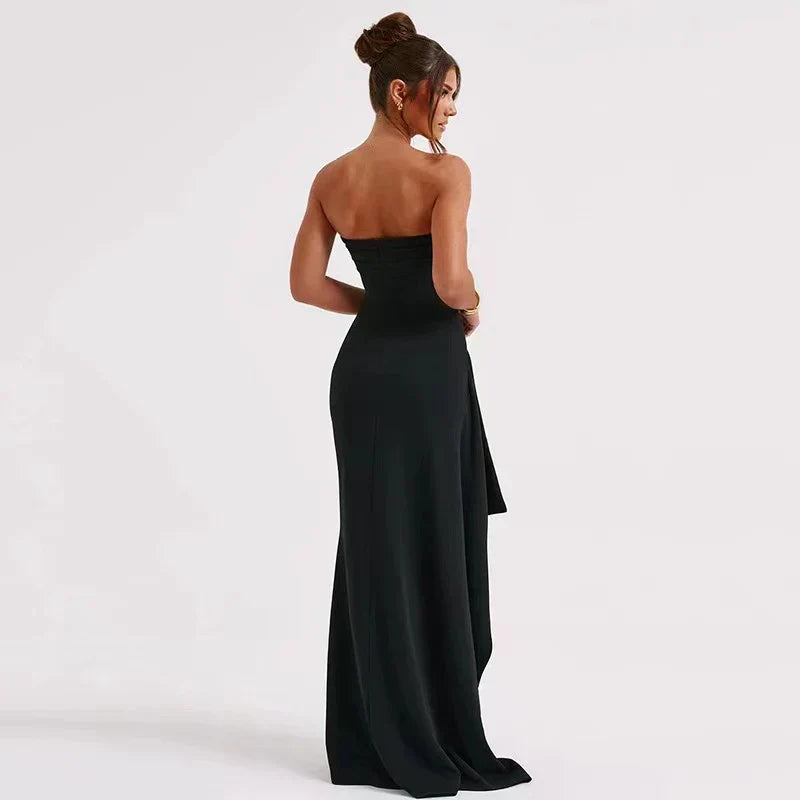 Elegant Black Strapless Maxi Dress - Evening Gown
