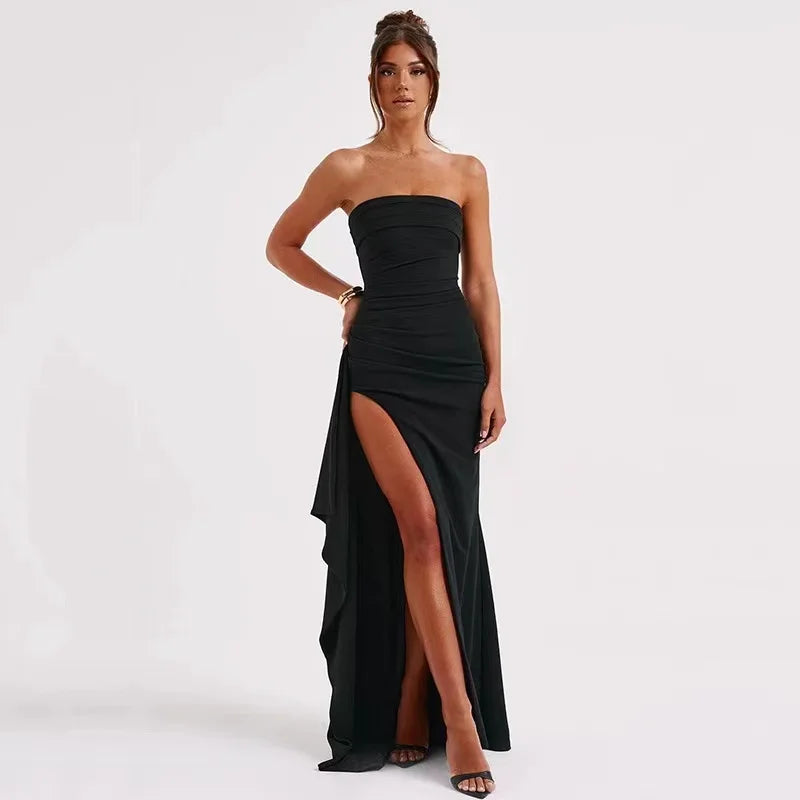 Elegant Black Strapless Maxi Dress - Evening Gown