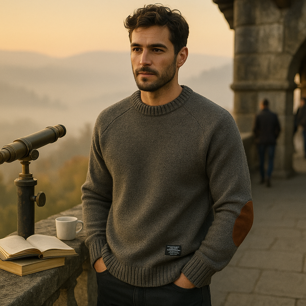 Warm Men's Sweater - Classic Colours - Crewneck Knit