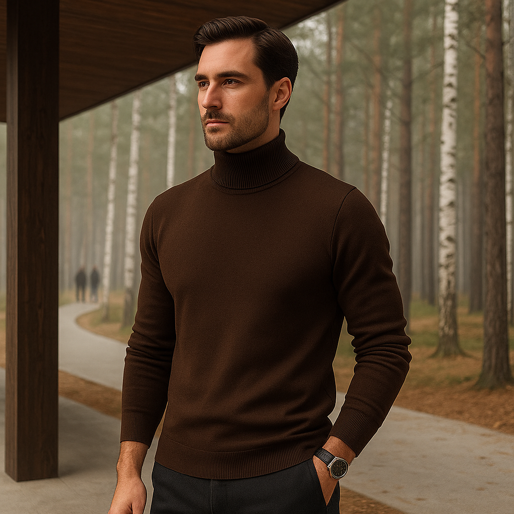 Men's Cotton Roll-Neck Sweater - Soft - High Quality