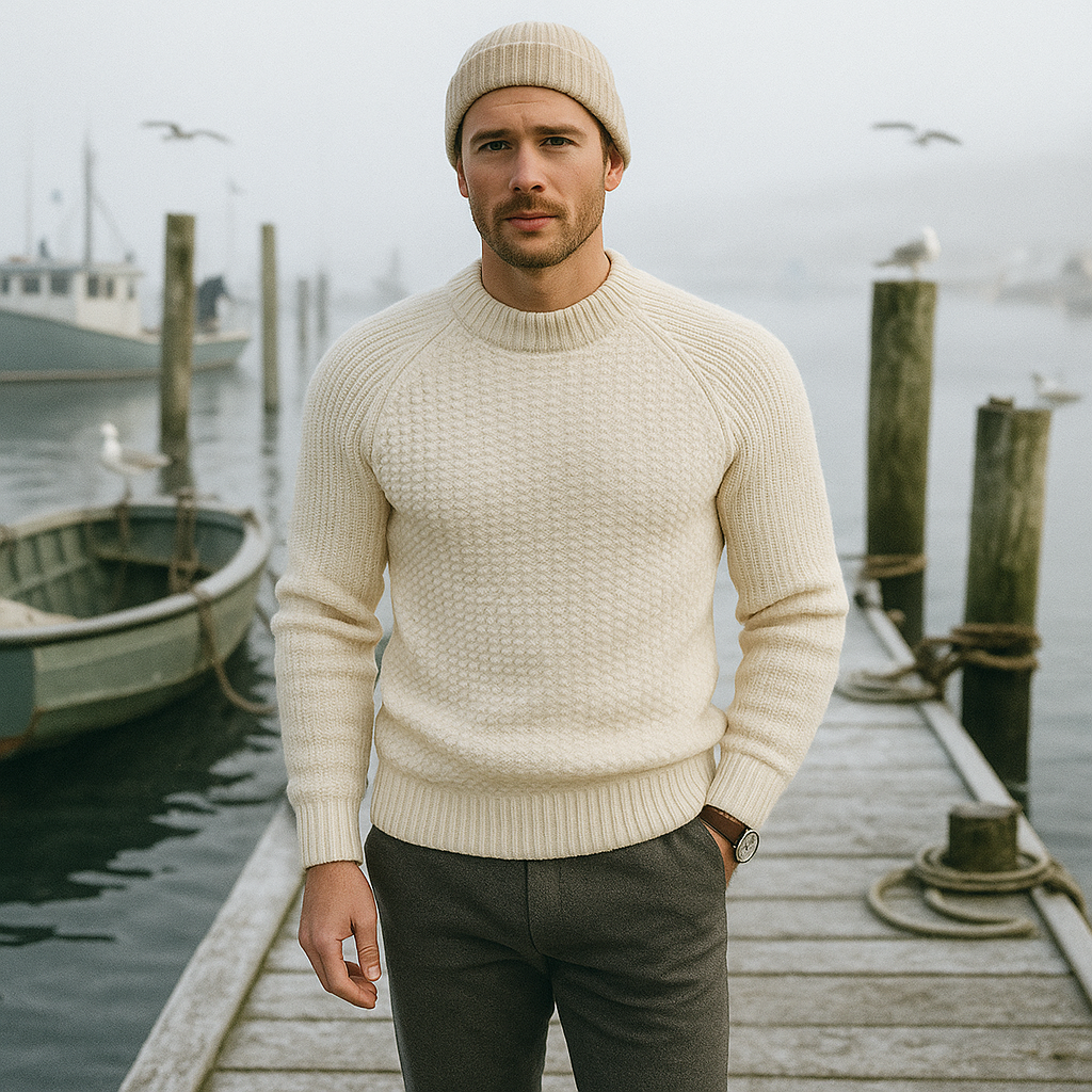 High-Quality Men's Waffle Knit Sweater - Premium Knitted Pullover