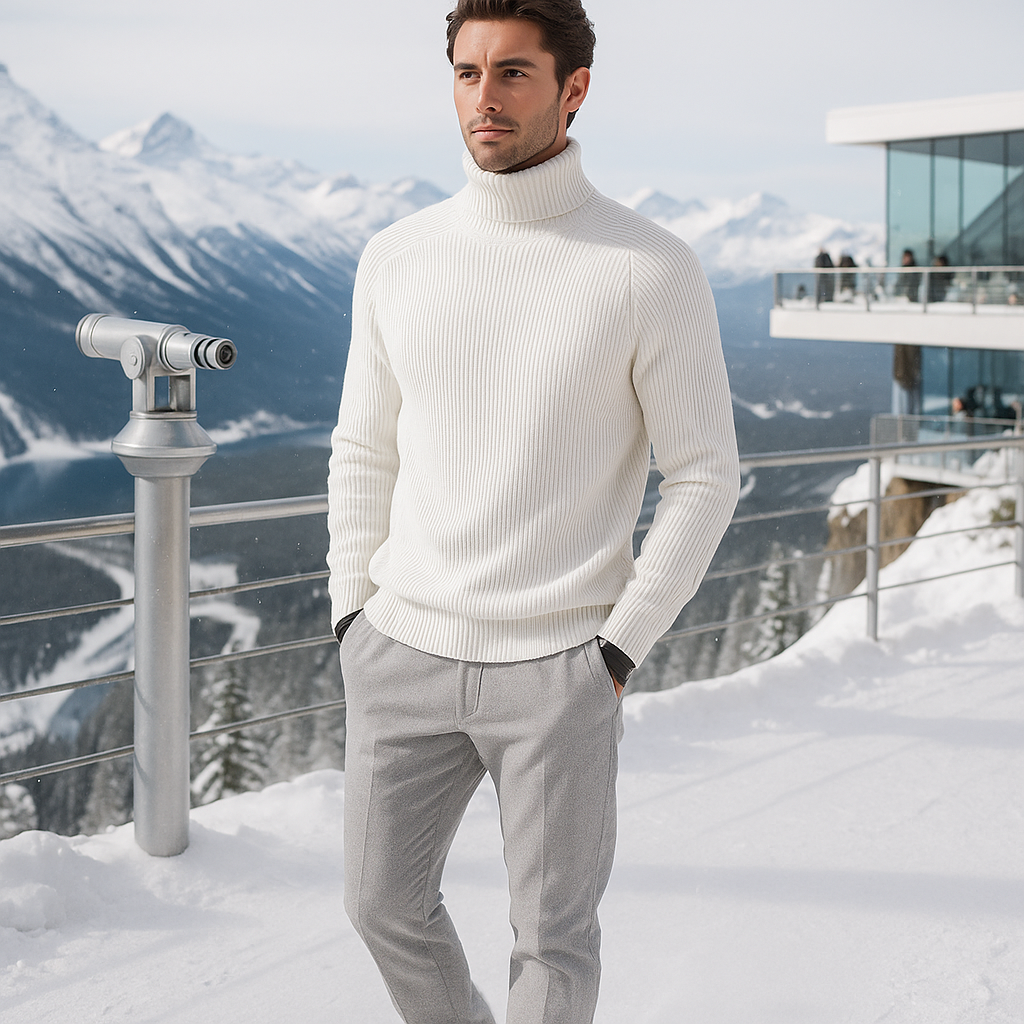 Men's Cashmere Roll-Neck Sweater - Elegant - Luxury