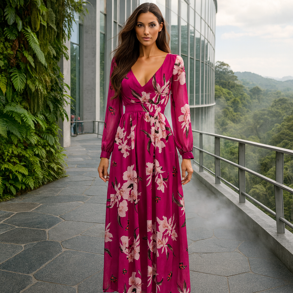 Elegant Floral Maxi Evening Dress - Airy - Flowy