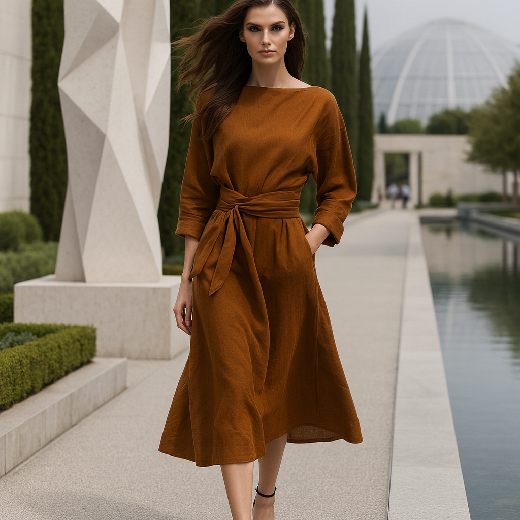 Linen Maxi Dress - Tie Waist - Boho Evening Dress