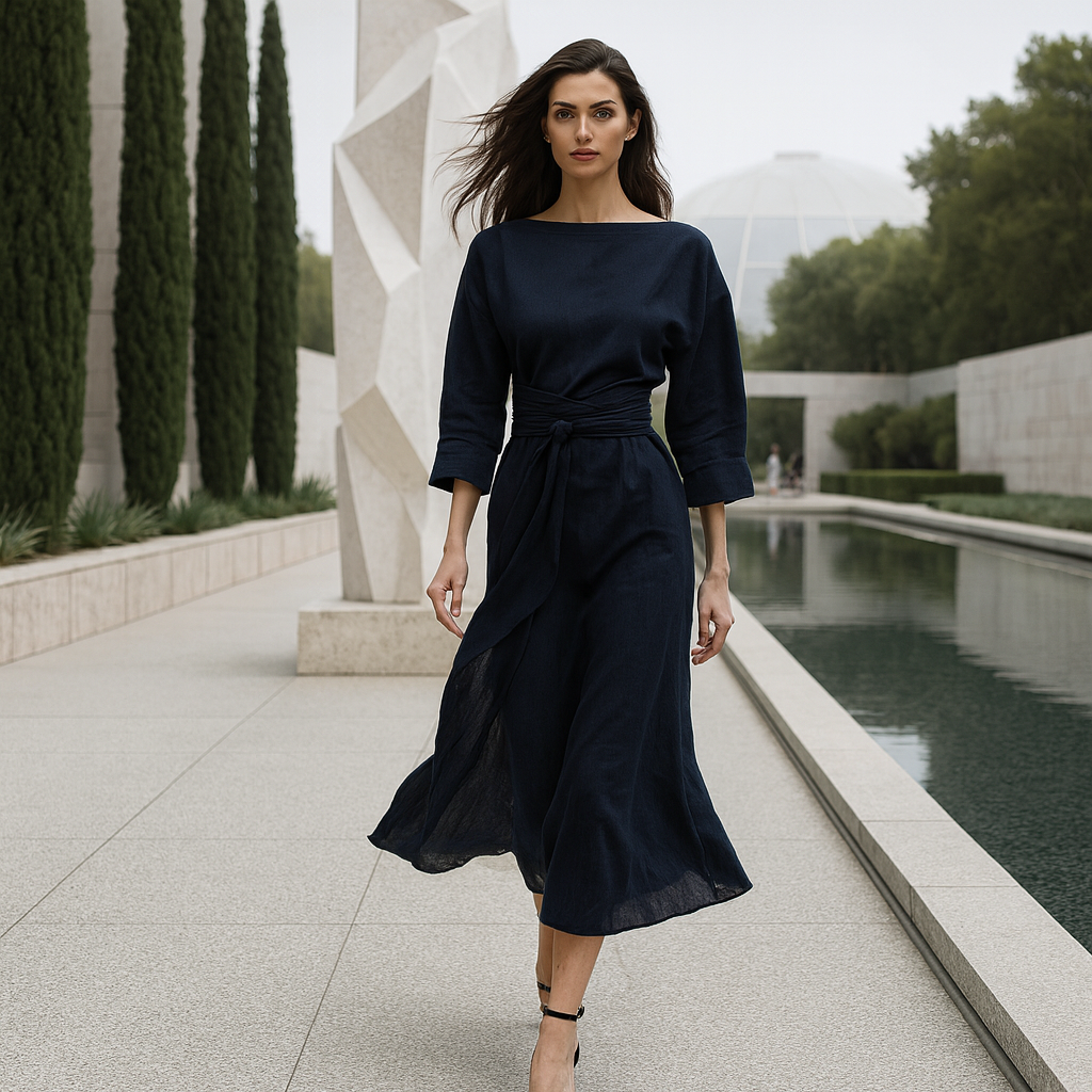 Linen Maxi Dress - Tie Waist - Boho Evening Dress