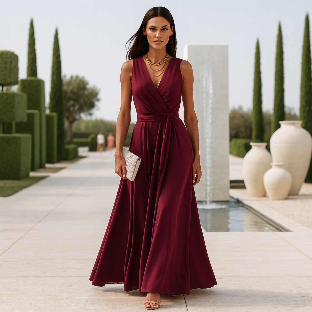 Elegant V-Neck Maxi Dress - Evening Dress - Formal Wear