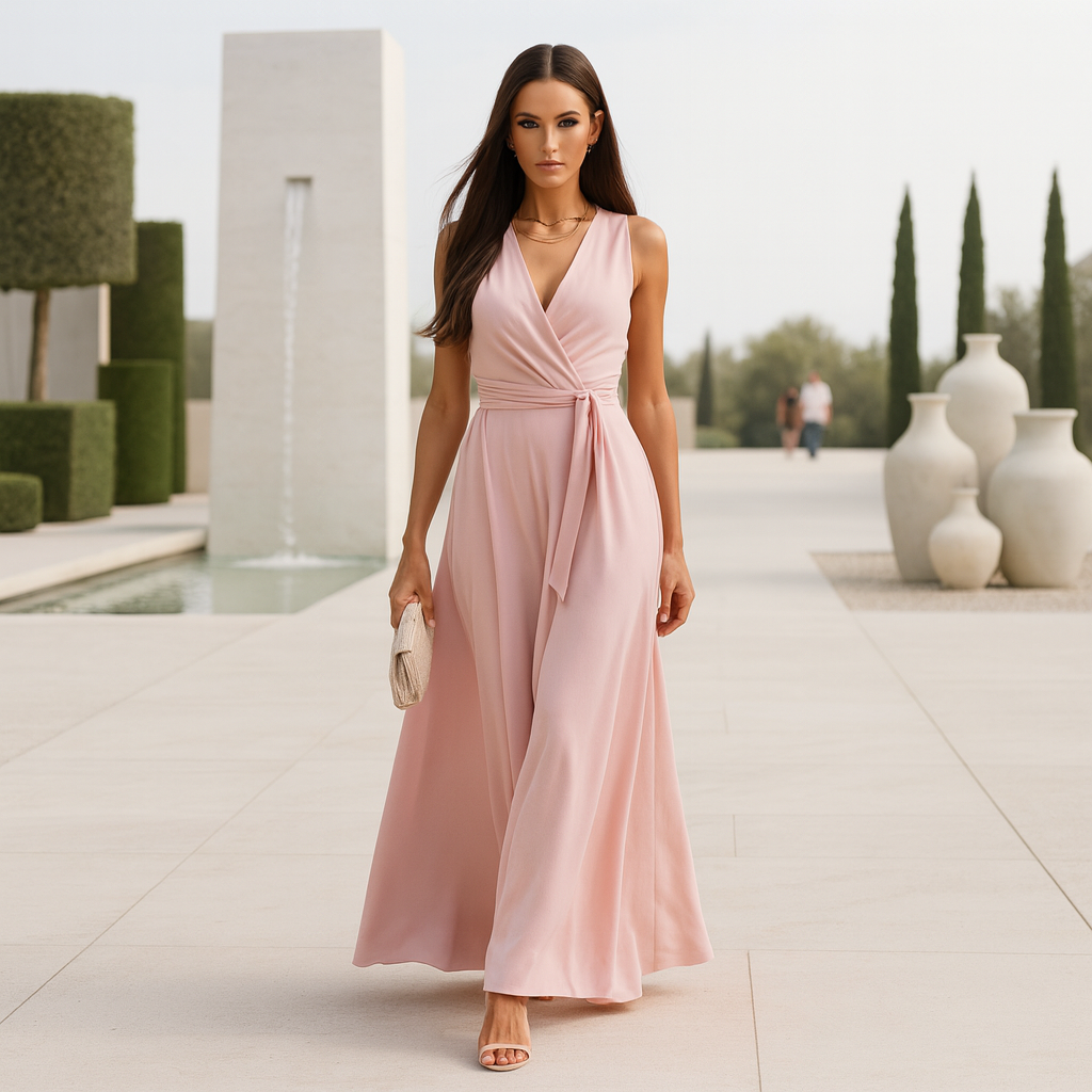 Elegant V-Neck Maxi Dress - Evening Dress - Formal Wear