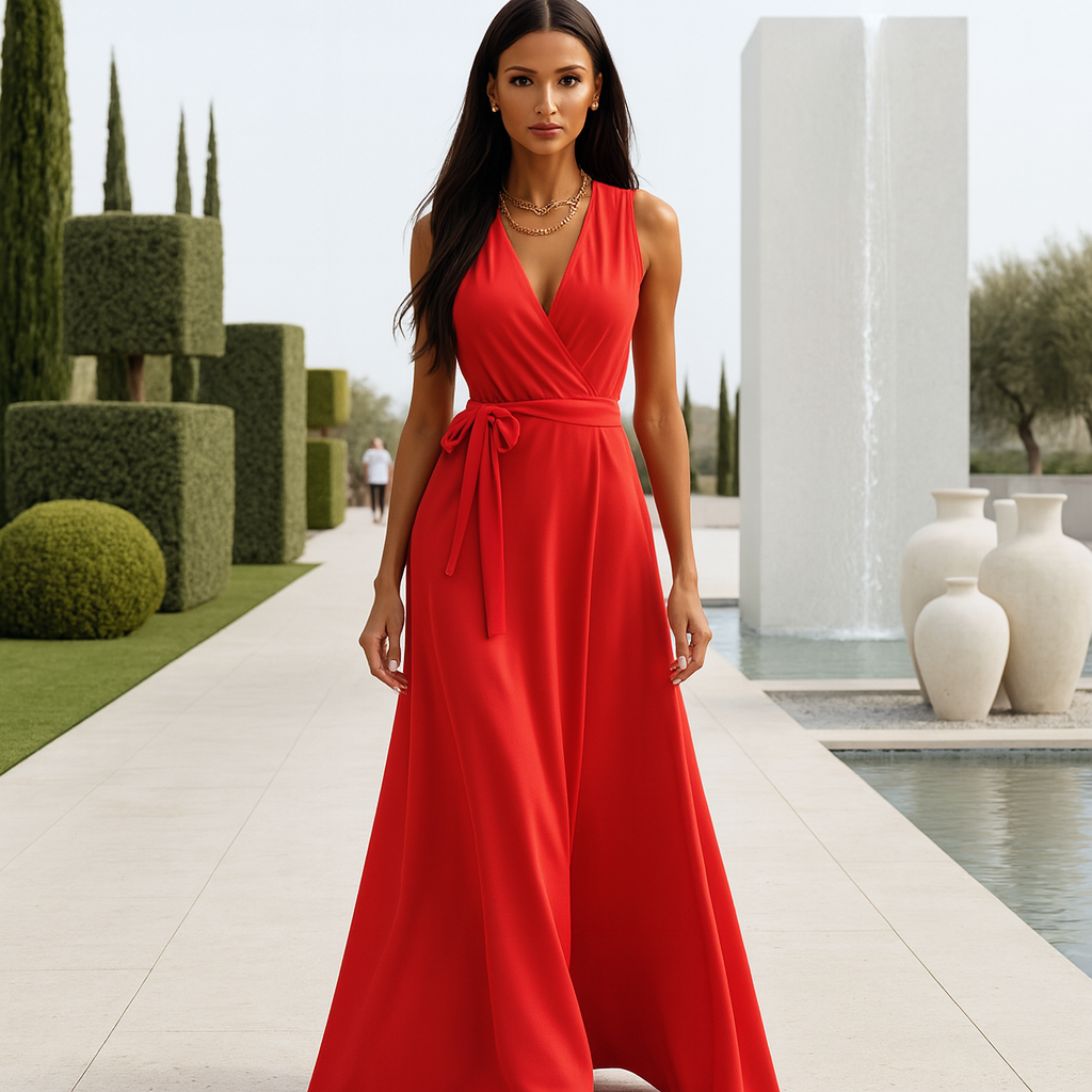 Elegant V-Neck Maxi Dress - Evening Dress - Formal Wear