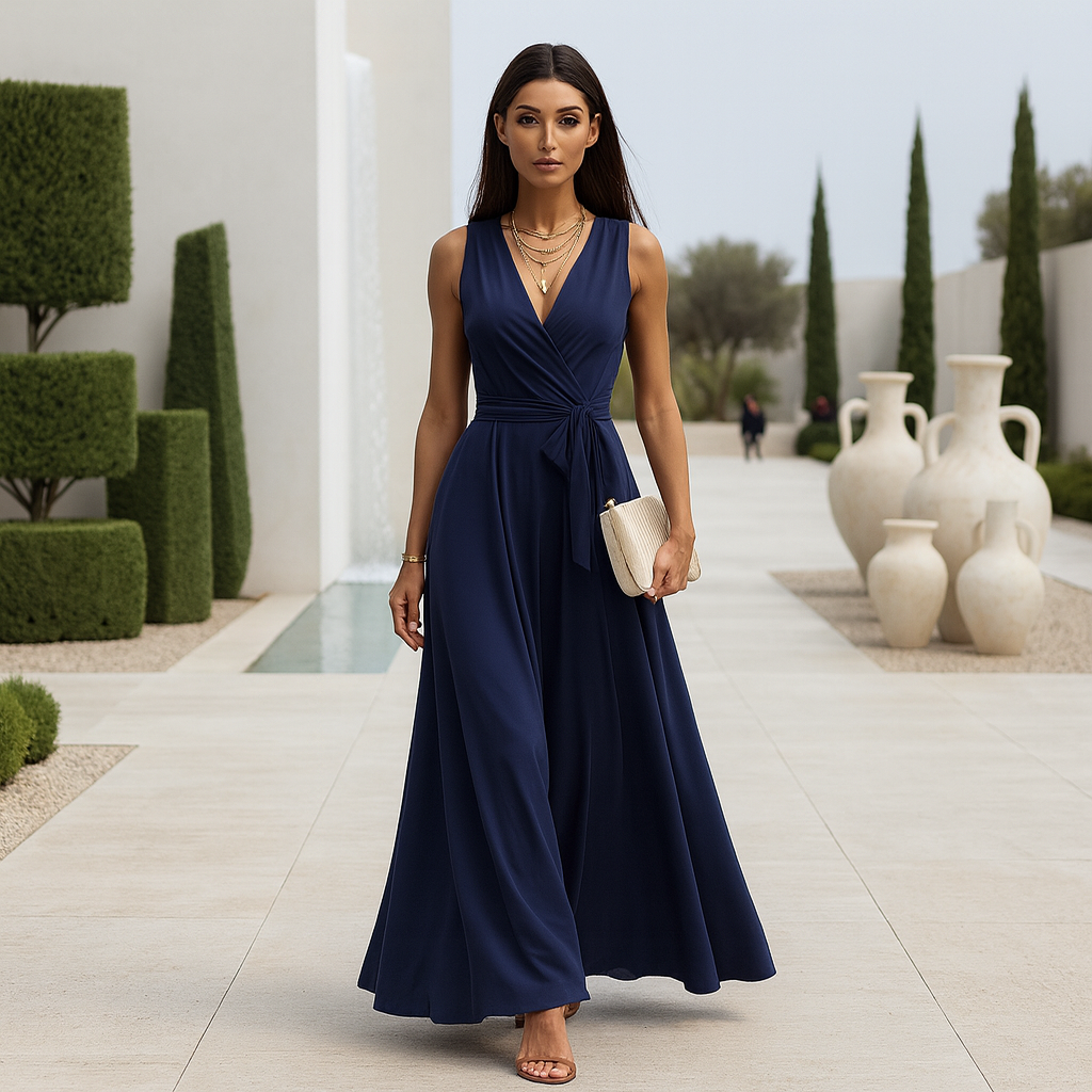 Elegant V-Neck Maxi Dress - Evening Dress - Formal Wear