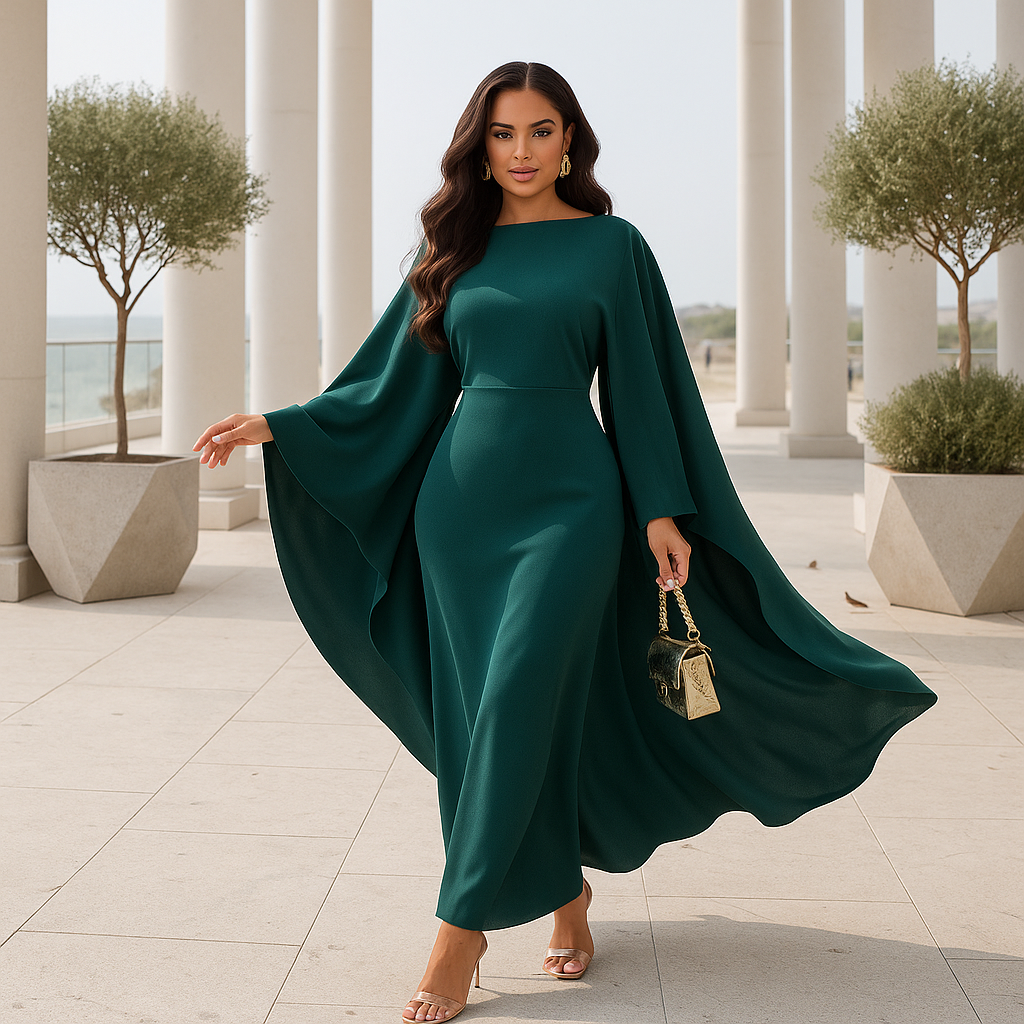 Maxi Evening Dress Marleen - Stunning Cape - Elegant Silhouette