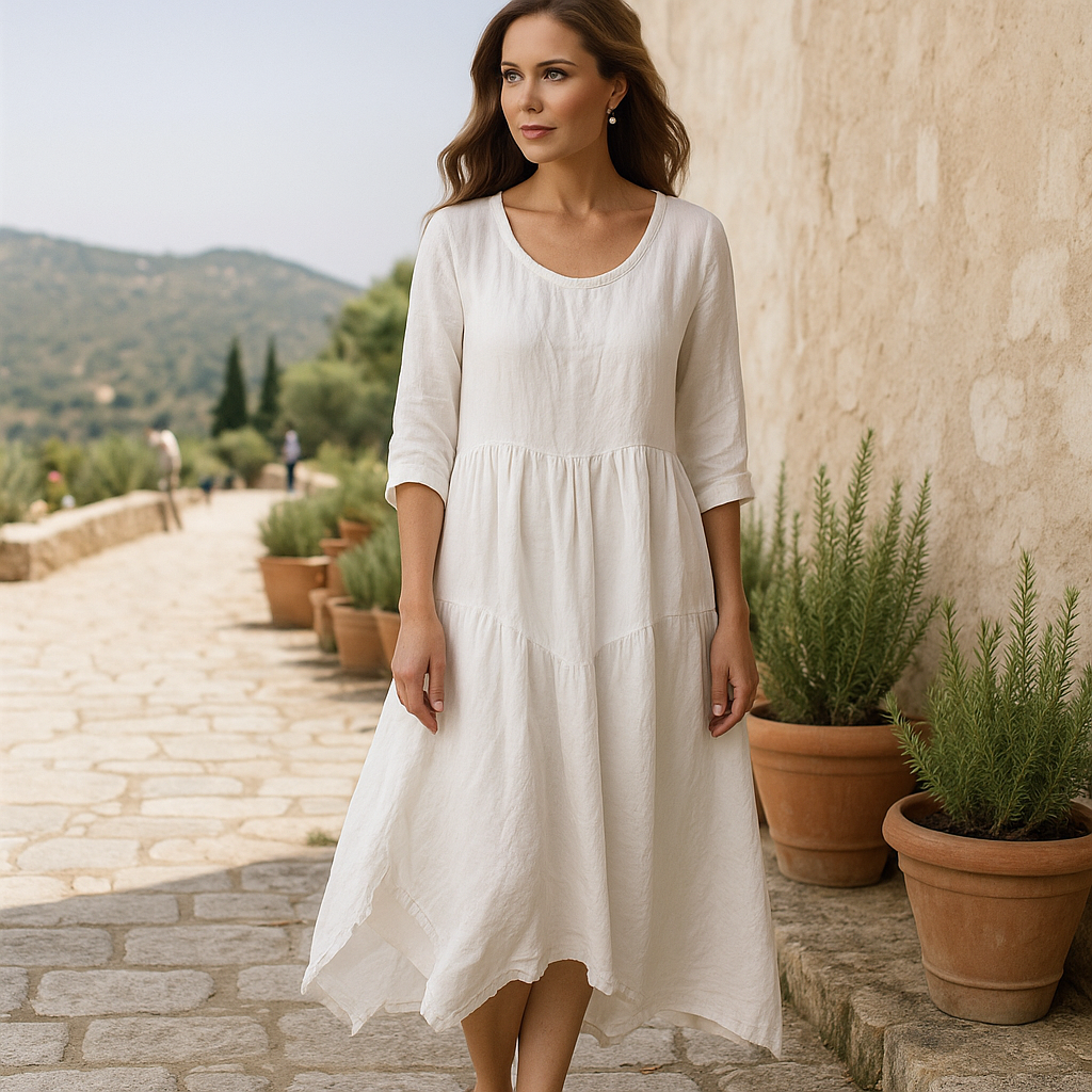 Stylish Elegant Midi Dress - Three-Quarter Sleeves
