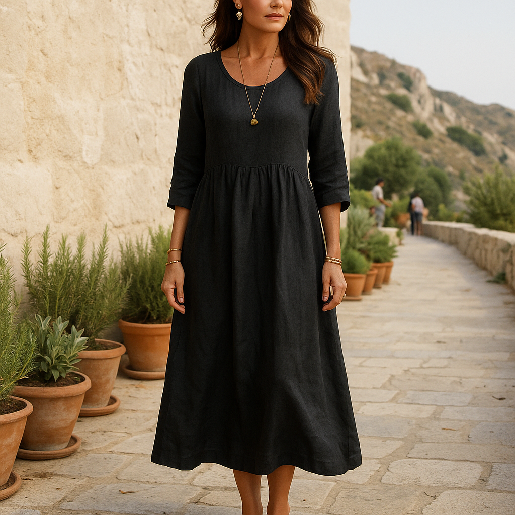 Stylish Elegant Midi Dress - Three-Quarter Sleeves