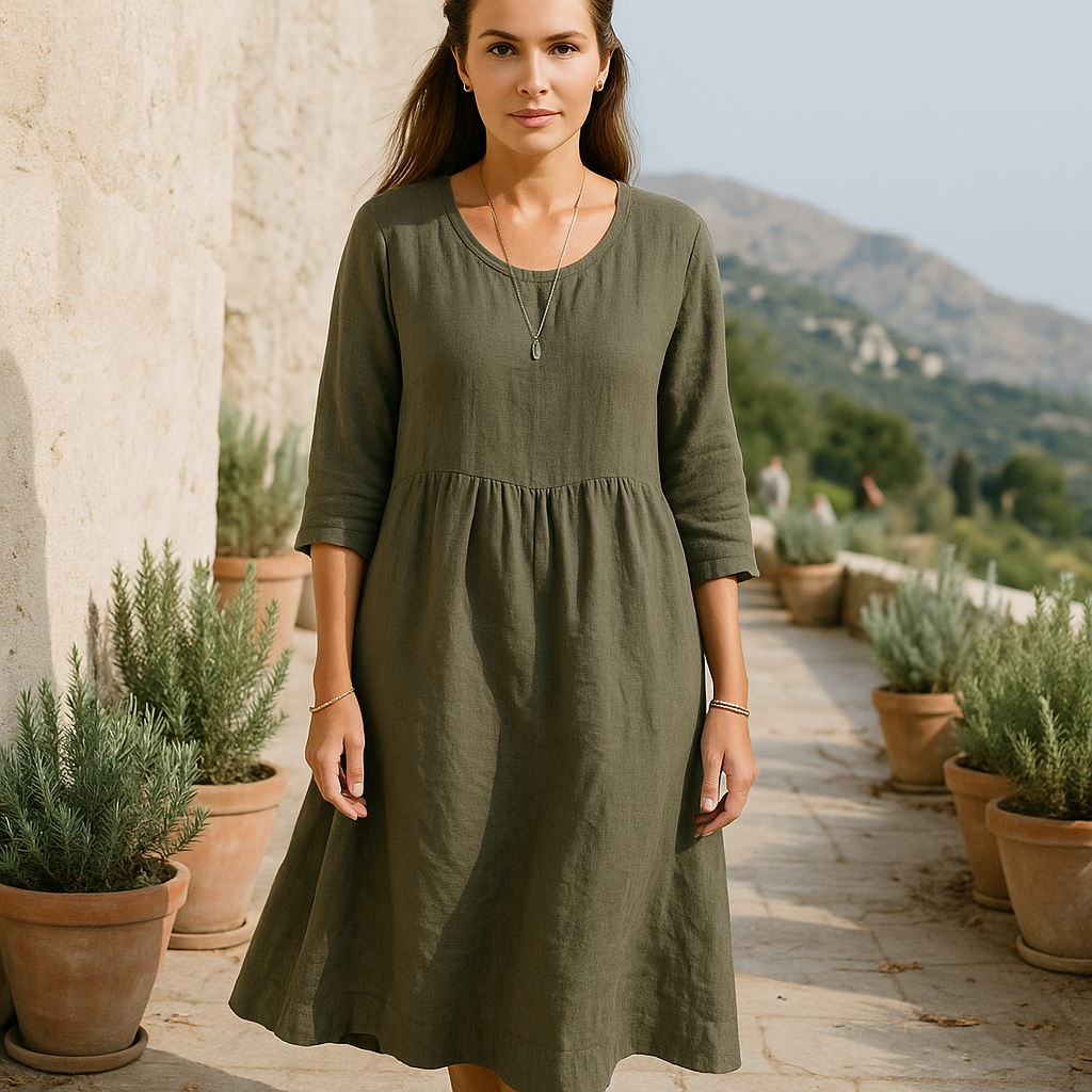 Stylish Elegant Midi Dress - Three-Quarter Sleeves
