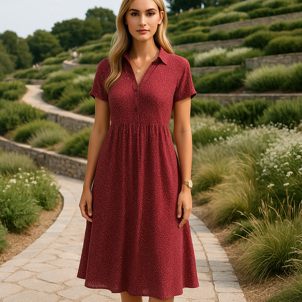 Women's Midi Shirt Dress - Short Sleeve