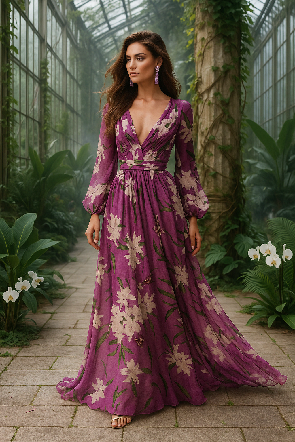 Torill - Elegant Floral Evening Maxi Dress - Women's Gown