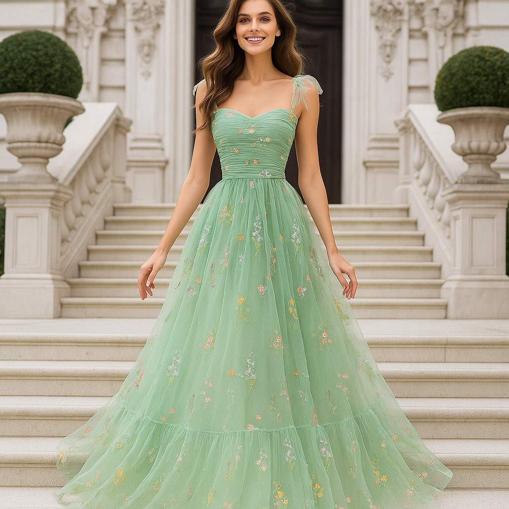 Suzy - Tulle Prom Dress - Floral Embroidery
