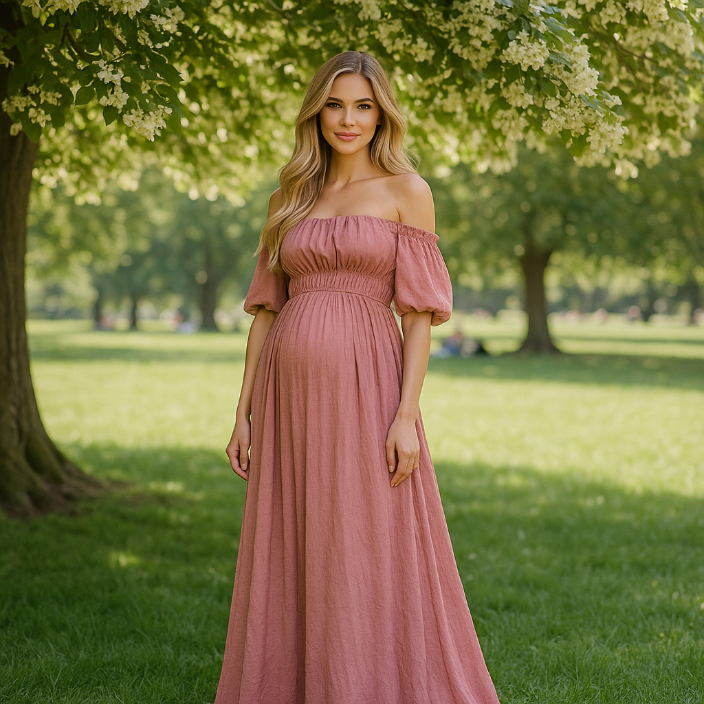 Elise - Off-Shoulder Maternity Evening Dress - Elegant