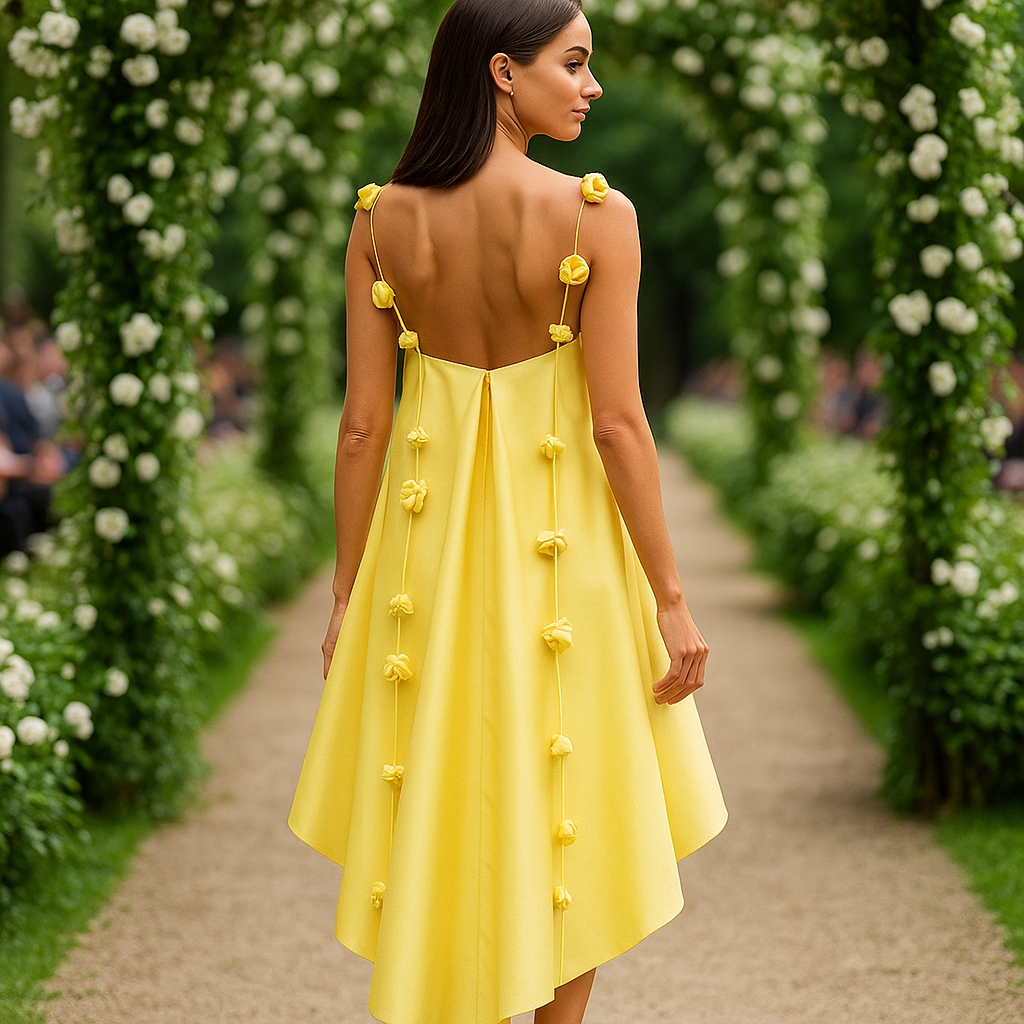 Rosanna - Yellow Satin Prom Dress - Romantic - Luxurious