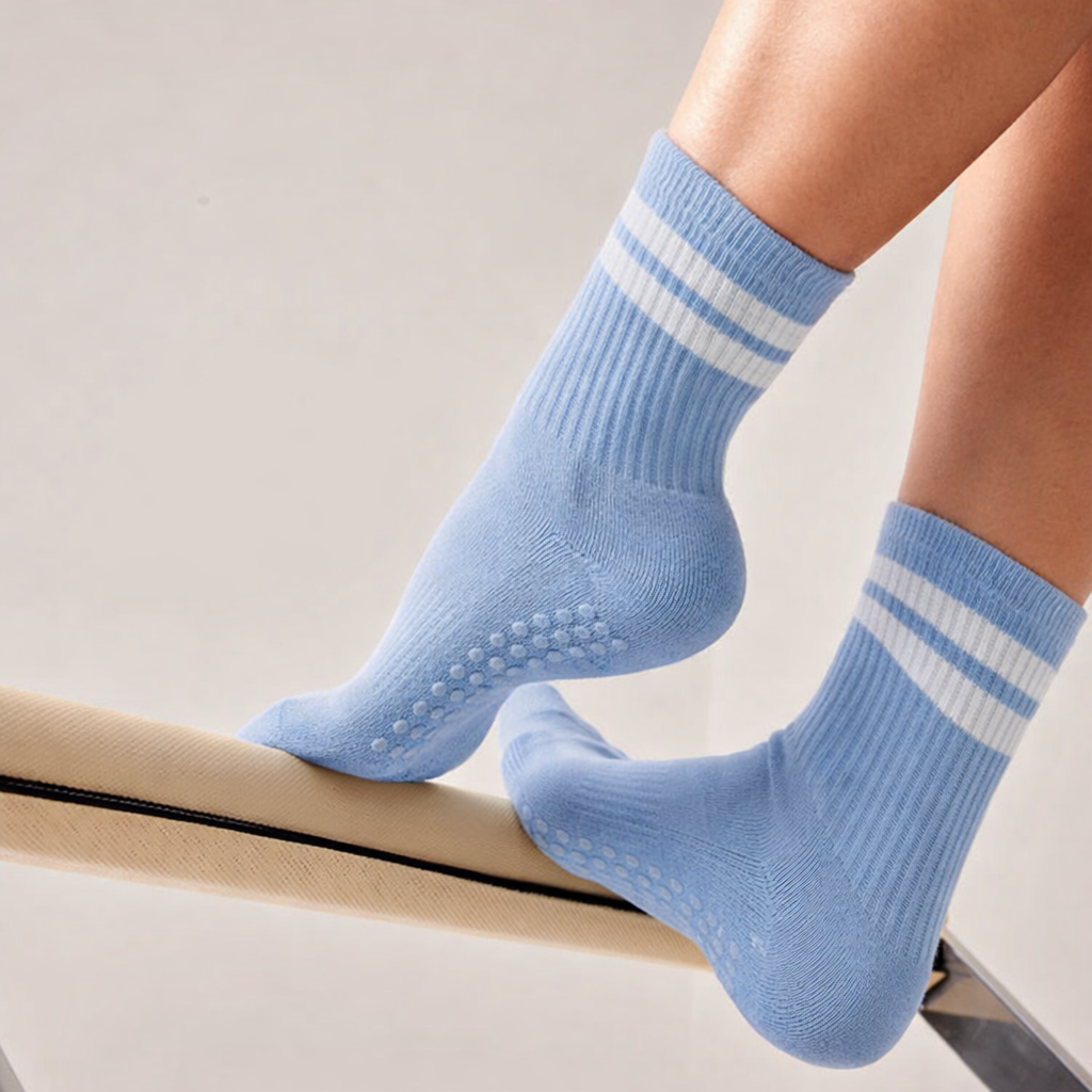Pilates Socks Non-Slip Grip Breathable Cotton - Ankle Length