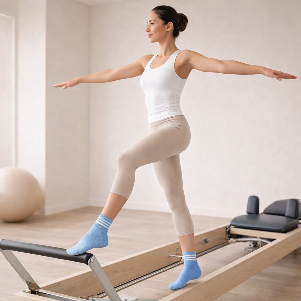 Pilates Socks Non-Slip Grip Breathable Cotton - Ankle Length