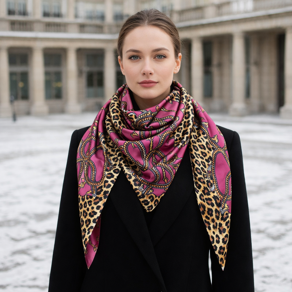 Luxury Silk Scarf with Elegant Animal Print