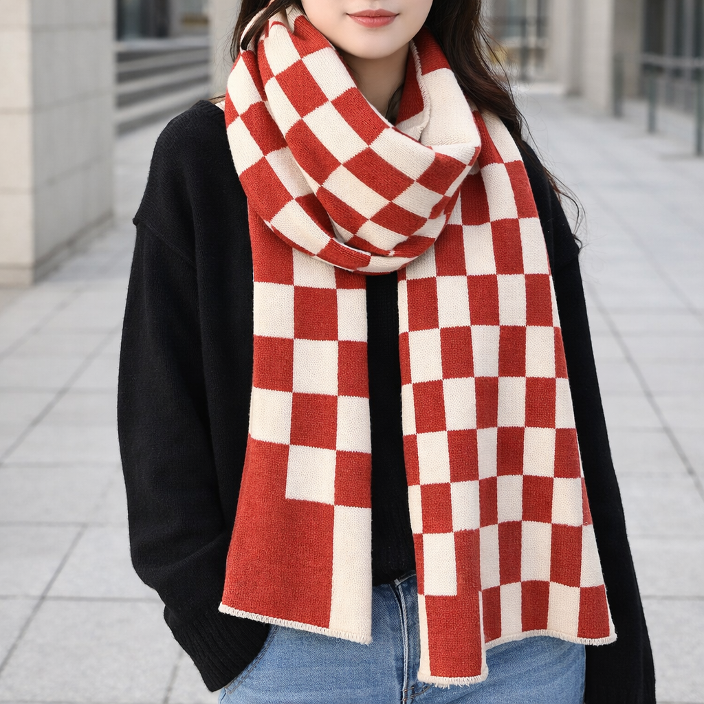 Checked Wool Winter Scarf Tartan Wrap