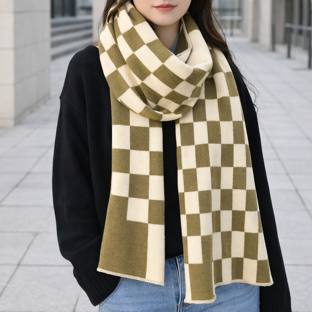 Checked Wool Winter Scarf Tartan Wrap