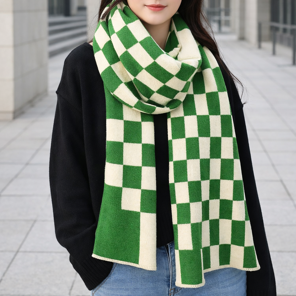 Checked Wool Winter Scarf Tartan Wrap