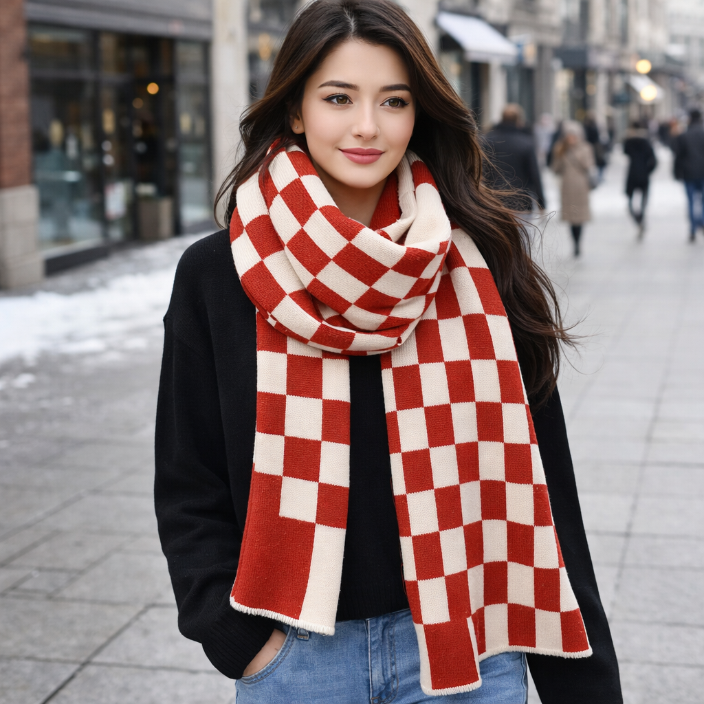 Checked Wool Winter Scarf Tartan Wrap