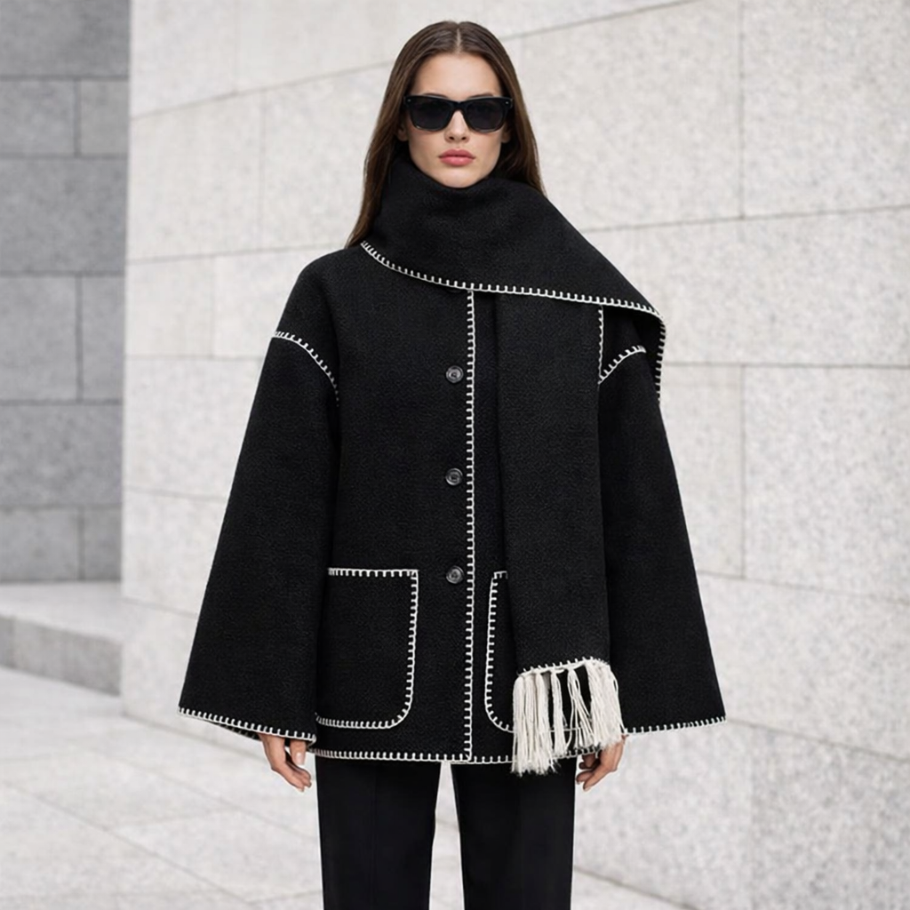 Liora - Elegant Wool Cape Jacket with Scarf