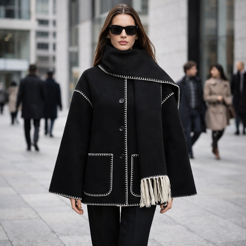 Liora - Elegant Wool Cape Jacket with Scarf