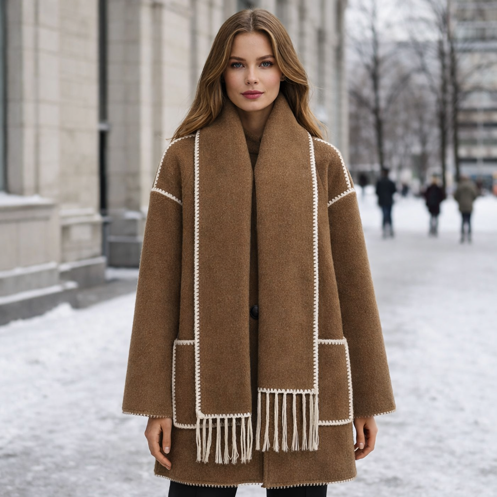 Renata - Elegant Wool Coat with Scarf Set