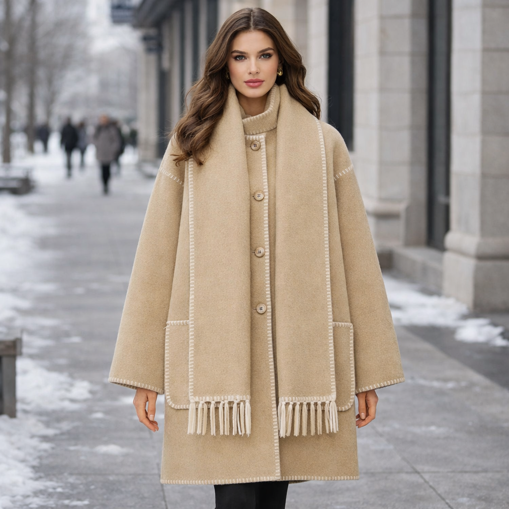 Renata - Elegant Wool Coat with Scarf Set