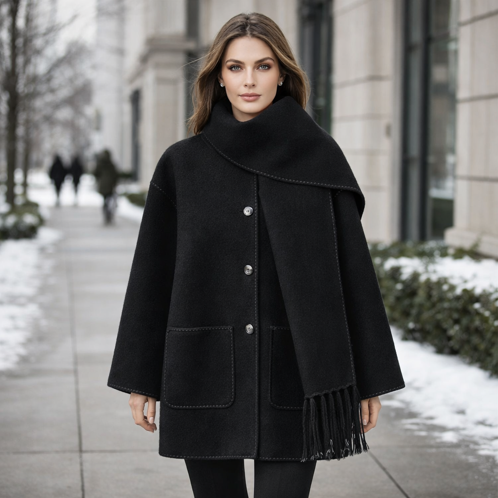 Renata - Elegant Wool Coat with Scarf Set