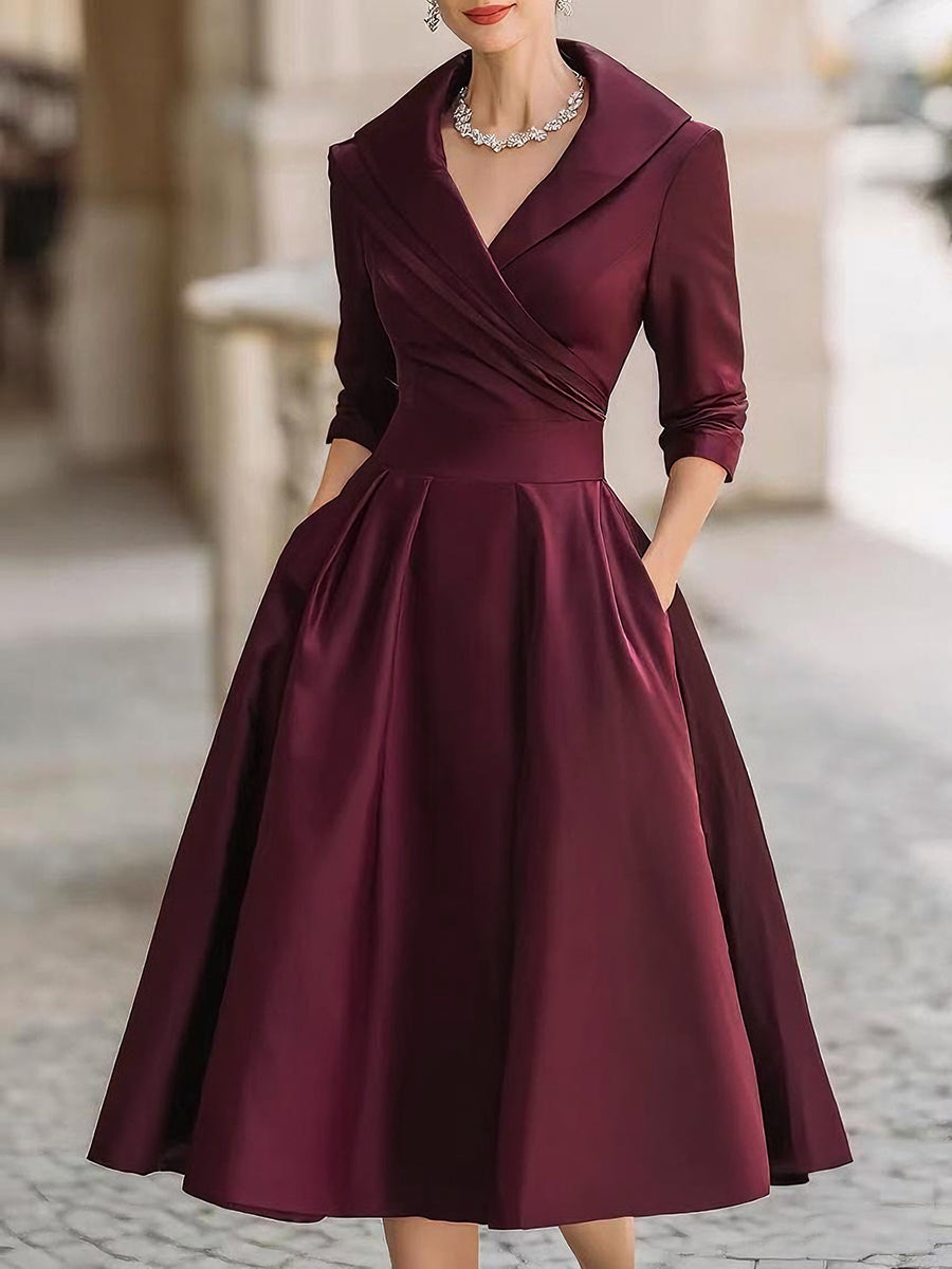 Women’s Wrap Collar Midi Evening Dress