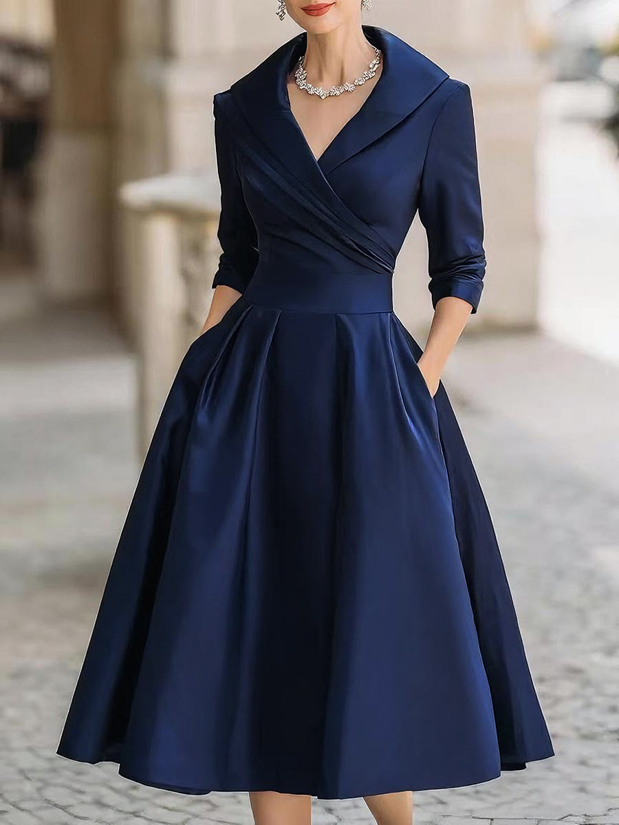 Women’s Wrap Collar Midi Evening Dress