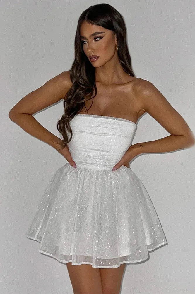 Glittery Strapless Prom Dress - Sequined Sweetheart Formal Gown