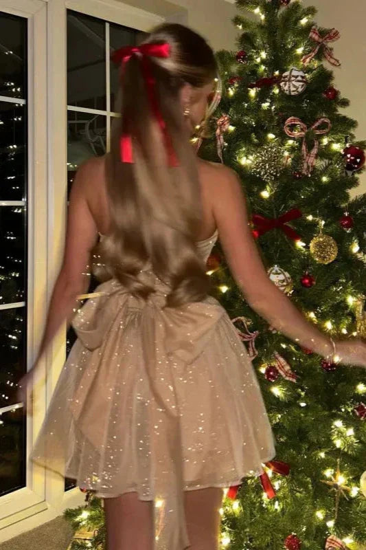 Glittery Strapless Prom Dress - Sequined Sweetheart Formal Gown