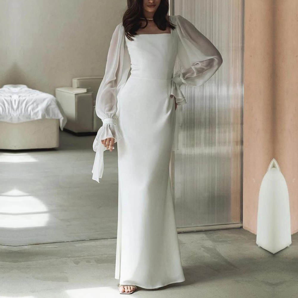 Elegant Maxi Evening Gown - Long Sleeves - Floor-Length - Formal