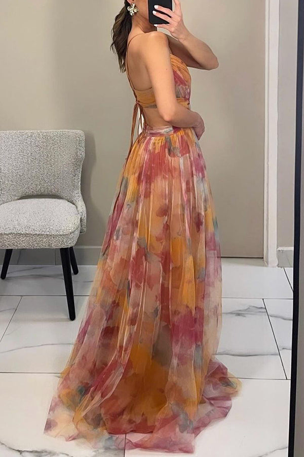 Robe maxi soirée élégante - imprimé floral - modèle Flora