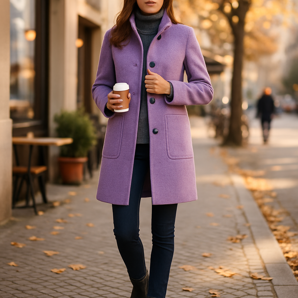 Vivano - Elegant Wool Coat - Women's Tailored Long Overcoat