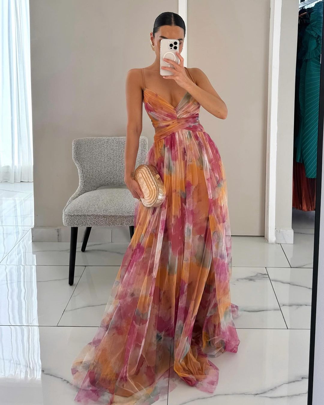 Robe maxi soirée élégante - imprimé floral - modèle Flora