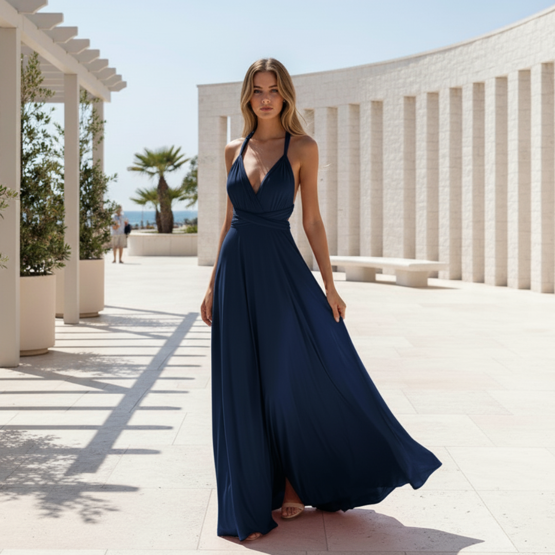 Marie Wrap Maxi Dress - Evening Gown - Open Back