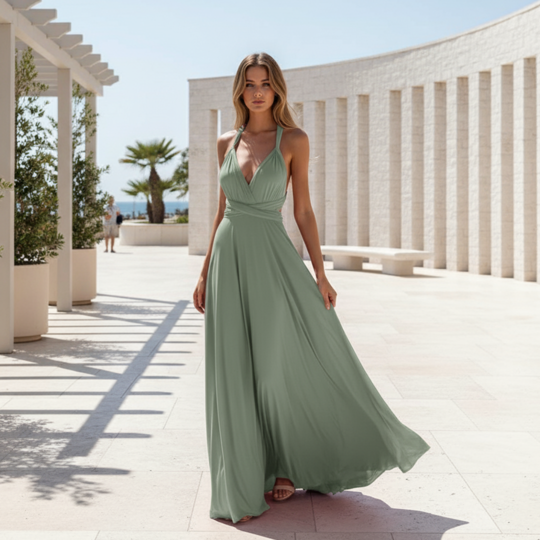 Marie Wrap Maxi Dress - Evening Gown - Open Back