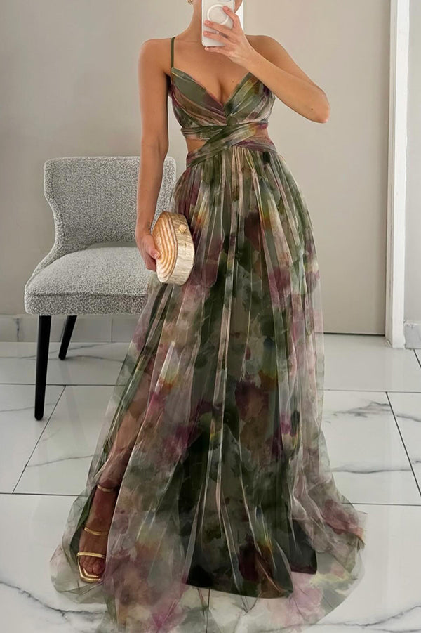 Robe maxi soirée élégante - imprimé floral - modèle Flora