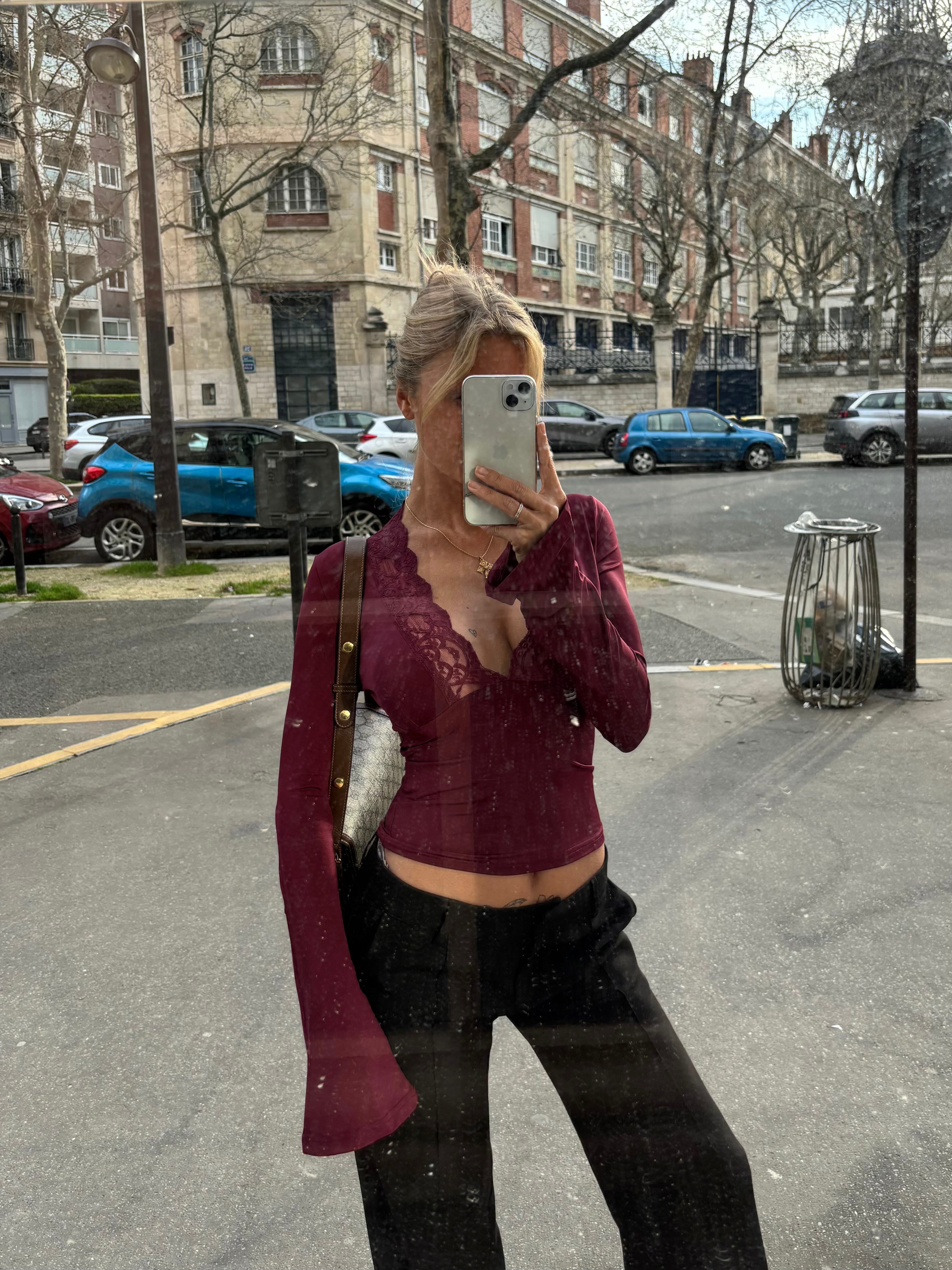 Nicole - Elegant Long Sleeve Lace Trim Women’s Top